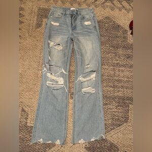 Flying Monkey Light Blue Distressed Flare Jeans